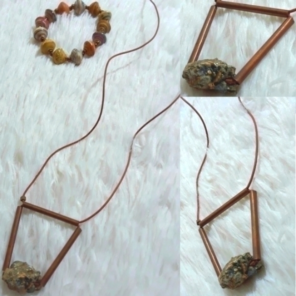 African Wrap Beads Bracelet & Copper Necklace Set